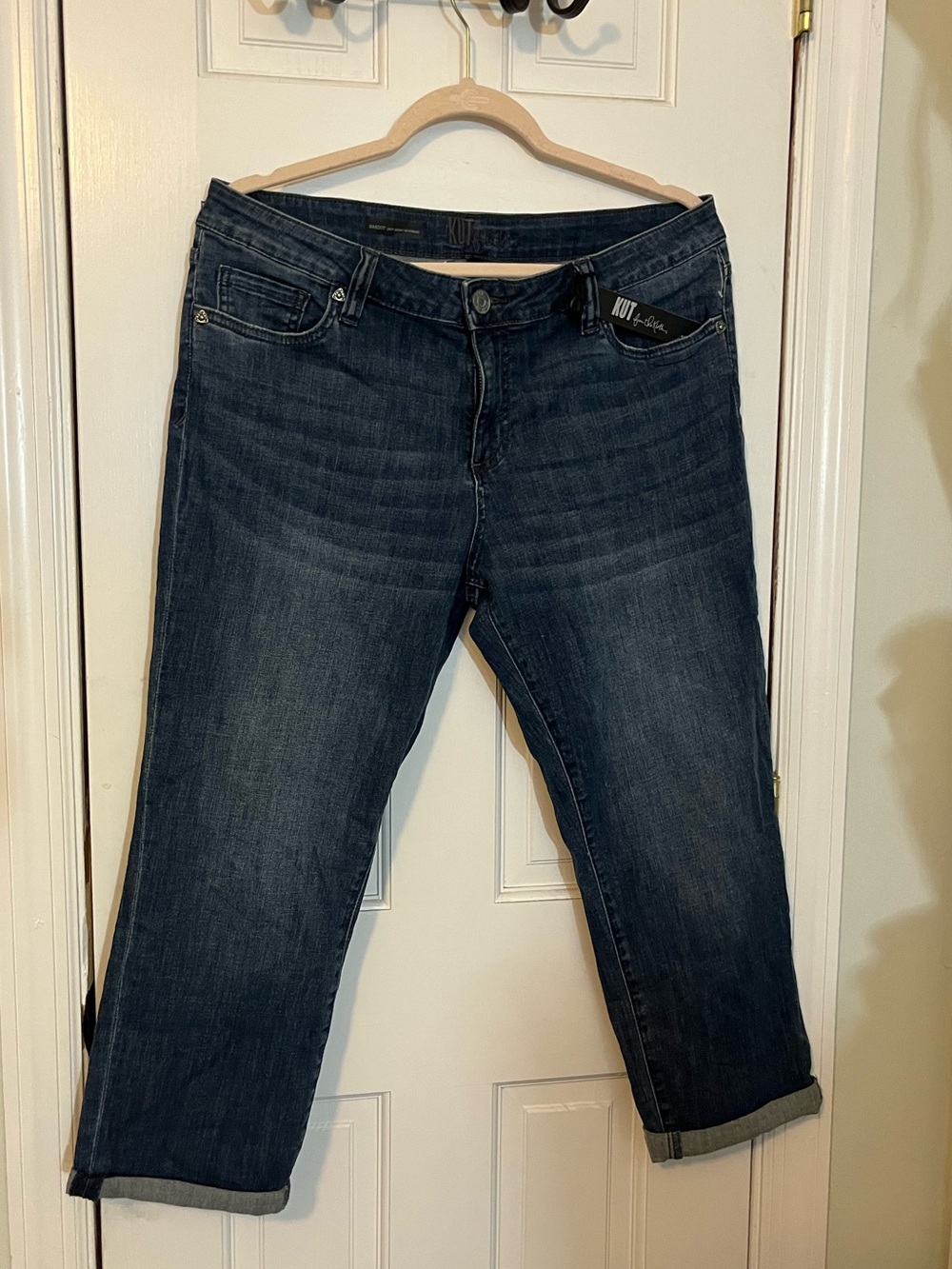 Kut fm the Kloth Bardot -NWT Dark Blue Crop skinny Boyfriend Jeans Women's SZ 12